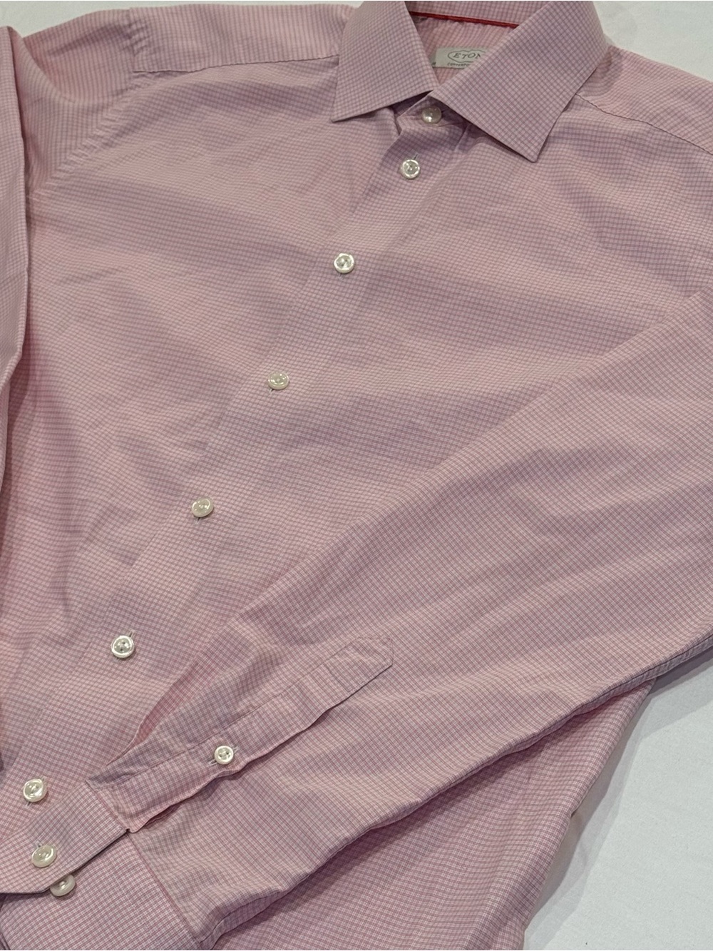 Eton Dress Shirt Pink Check Plaid Contemporary Fit French Cuff Longsleeve Men 39